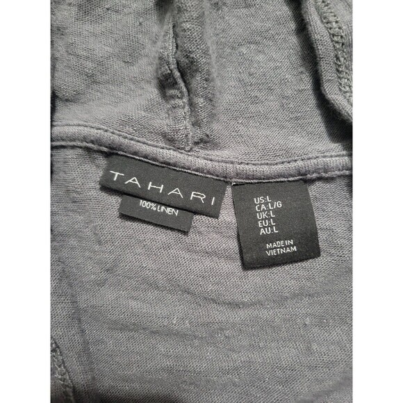 Tahari Open hooded cardigan gray 100% linen size Large - Picture 3 of 5